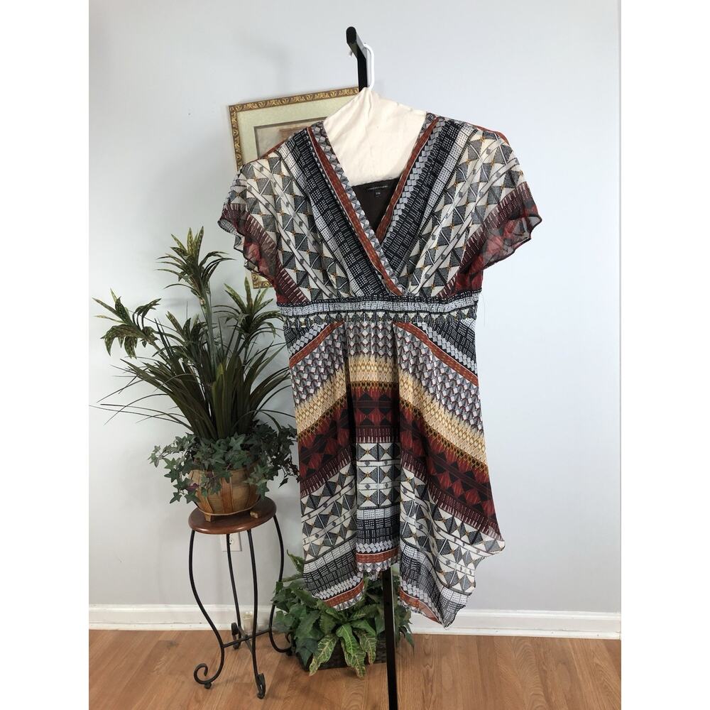 ChrisMcLaughin Woman Dress 22W Short Sleeve Boho Fairy Core Pleated Faux Wrap